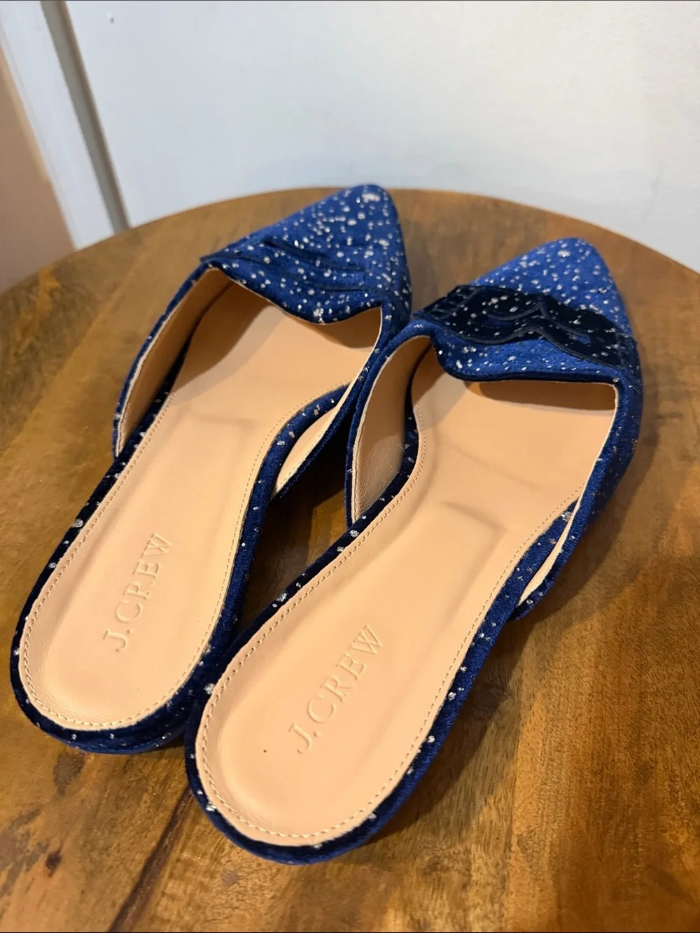 J Crew Blue Velvet Glitter Mules